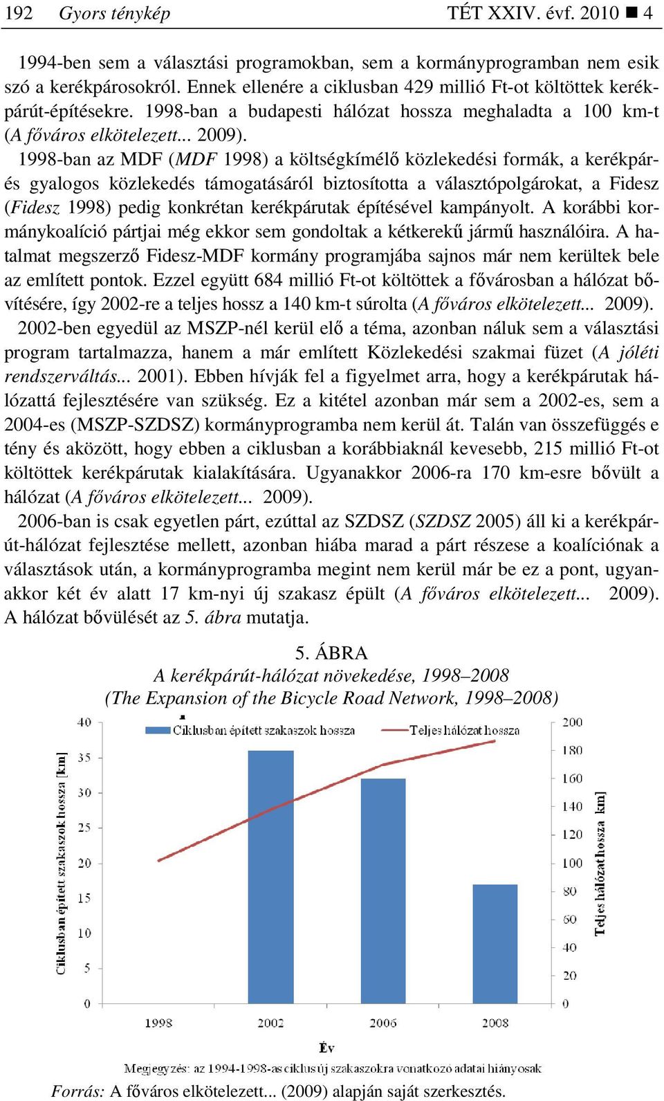 1998-ban az MDF (MDF 1998) a költségkímélı közlekedési formák, a kerékpárés gyalogos közlekedés támogatásáról biztosította a választópolgárokat, a Fidesz (Fidesz 1998) pedig konkrétan kerékpárutak