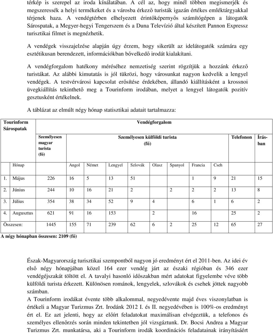 A vendégek visszajelzése alapján úgy érzem, hogy sikerült az idelátogatók számára egy esztétikusan berendezett, információkban bıvelkedı irodát kialakítani.