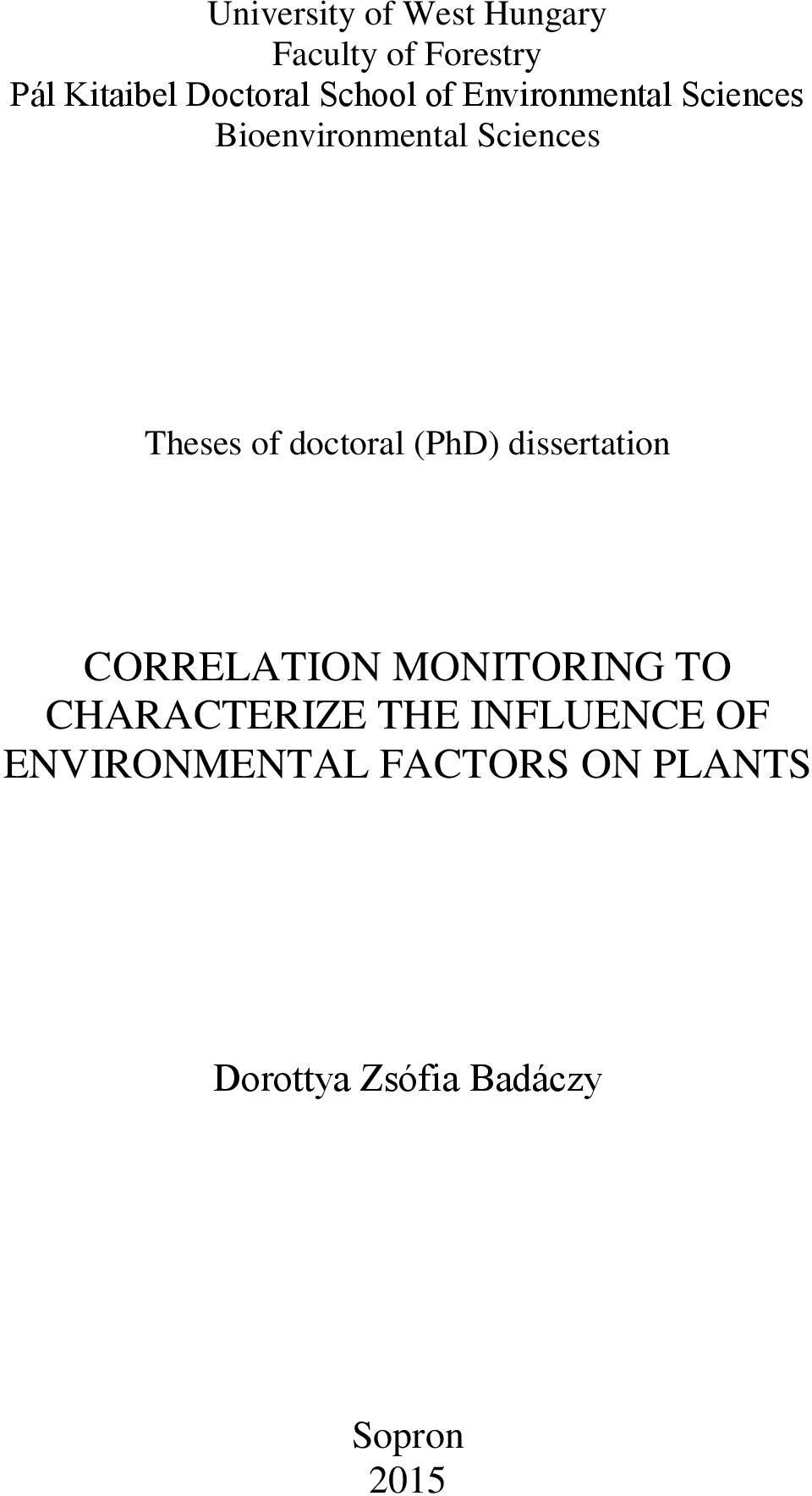 doctoral (PhD) dissertation CORRELATION MONITORING TO CHARACTERIZE THE