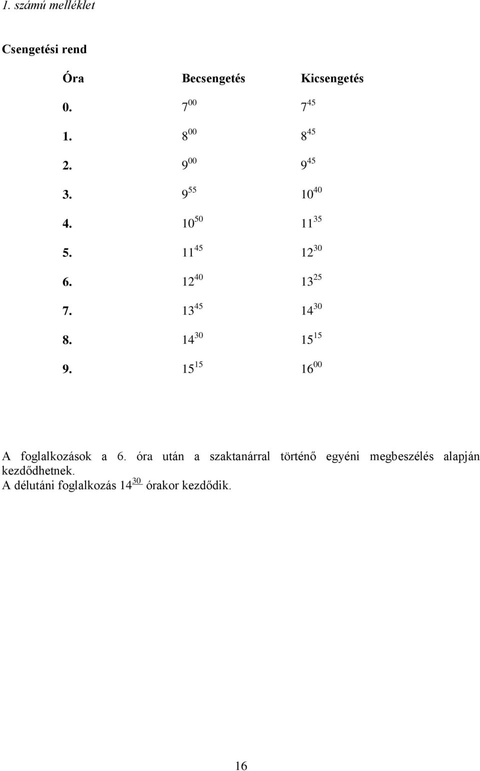 13 45 14 30 8. 14 30 15 15 9. 15 15 16 00 A foglalkozások a 6.