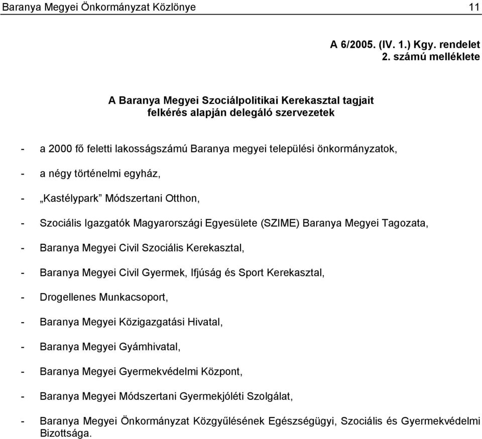 történelmi egyház, - Kastélypark Módszertani Otthon, - Szociális Igazgatók Magyarországi Egyesülete (SZIME) Baranya Megyei Tagozata, - Baranya Megyei Civil Szociális Kerekasztal, - Baranya Megyei