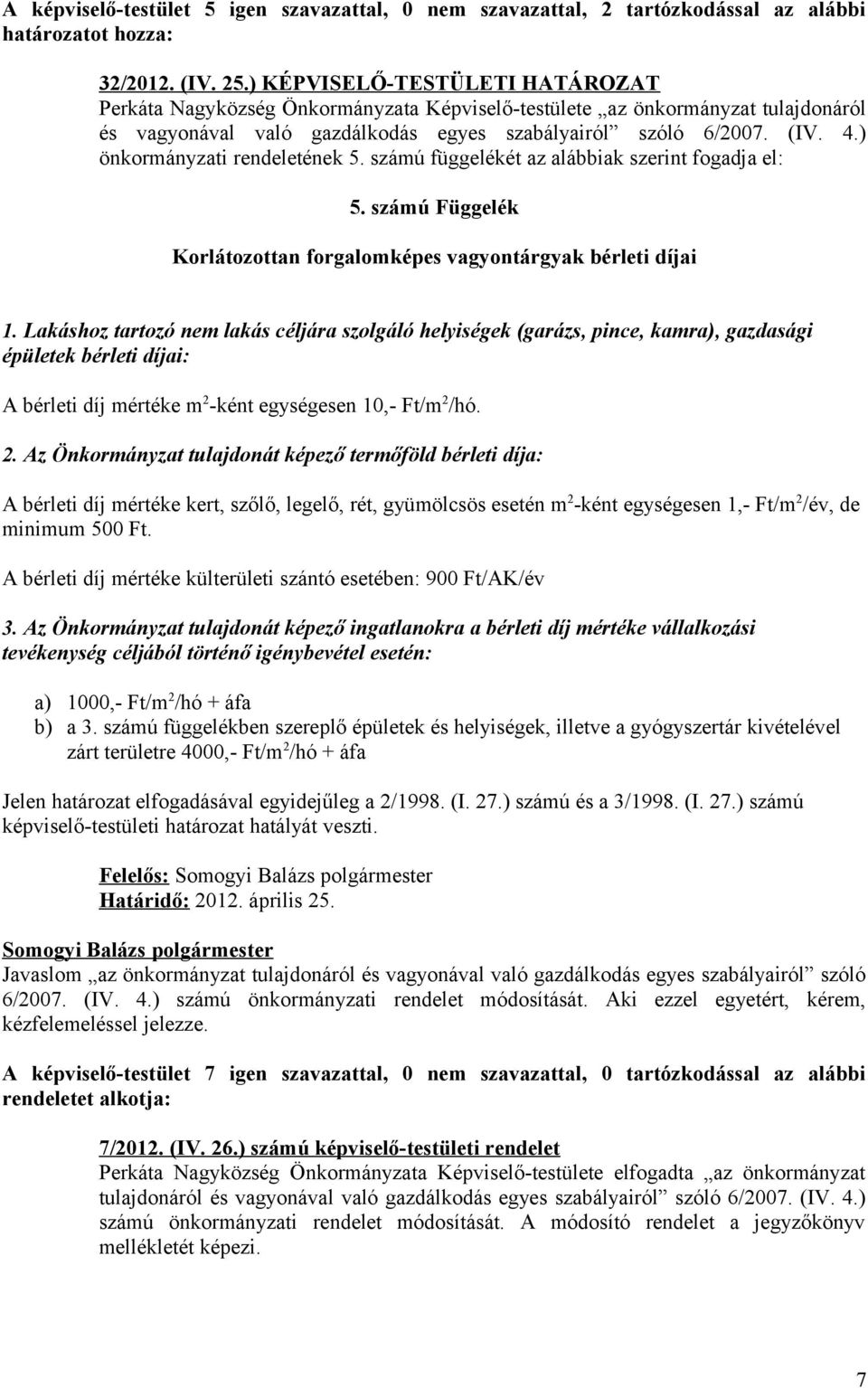 ) önkormányzati rendeletének 5. számú függelékét az alábbiak szerint fogadja el: 5. számú Függelék Korlátozottan forgalomképes vagyontárgyak bérleti díjai 1.