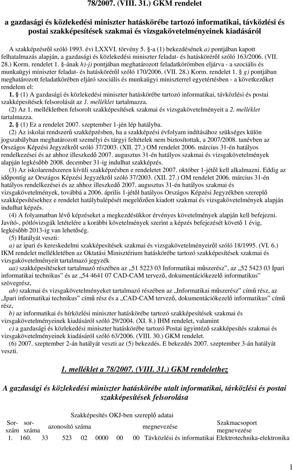 évi LXXVI. törvény 5. -a (1) bekezdésének a) pontjában kapott felhatalmazás alapján, a gazdasági és közlekedési miniszter feladat- és hatáskörérl szóló 163/2006. (VII. 28.) Korm. rendelet 1.