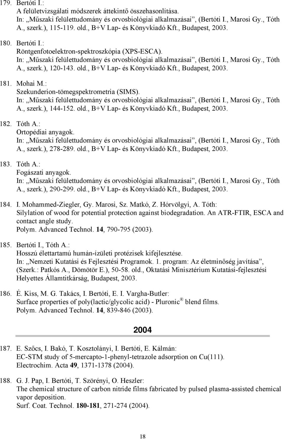 , Tóth A., szerk.), 120-143. old., B+V Lap- és Könyvkiadó Kft., Budapest, 2003. 181. Mohai M.: Szekunderion-tömegspektrometria (SIMS).