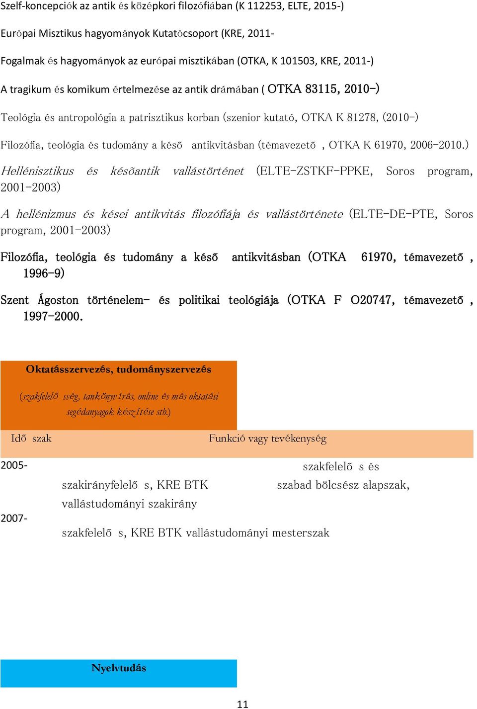 ) Hllézku é kéõk vlláöé (ELTE-ZTKF-PPKE, pgm, 2001-2003) A hllézmu é ké kvá flzófáj é vlláöé (ELTE-DE-PTE, pgm, 2001-2003) Flzóf, lóg é udmáy kéő kváb (OTKA 61970, émvző, 1996-9) z Ág