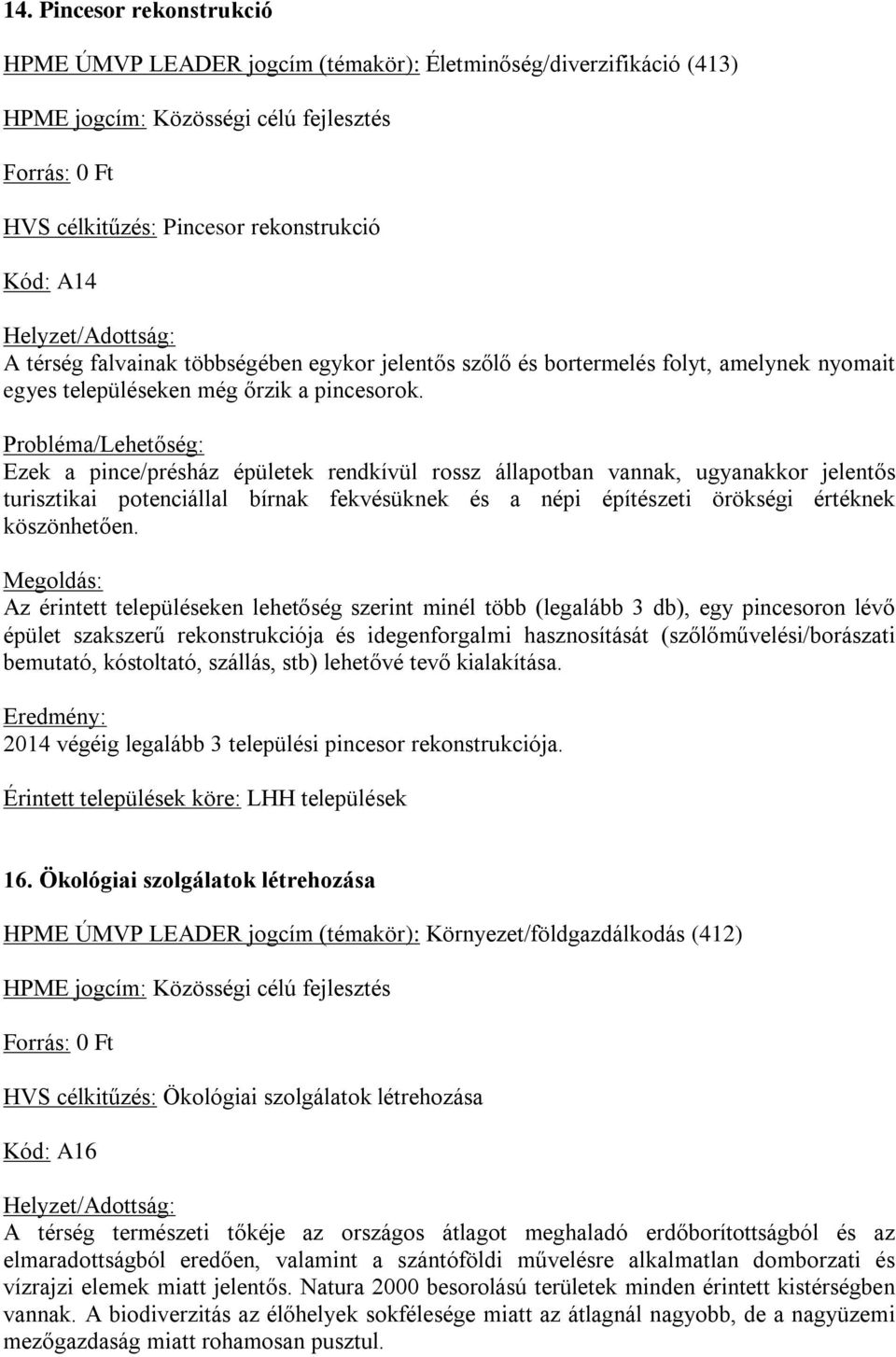 Ezek a pince/présház épületek rendkívül rossz állapotban vannak, ugyanakkor jelentős turisztikai potenciállal bírnak fekvésüknek és a népi építészeti örökségi értéknek köszönhetően.