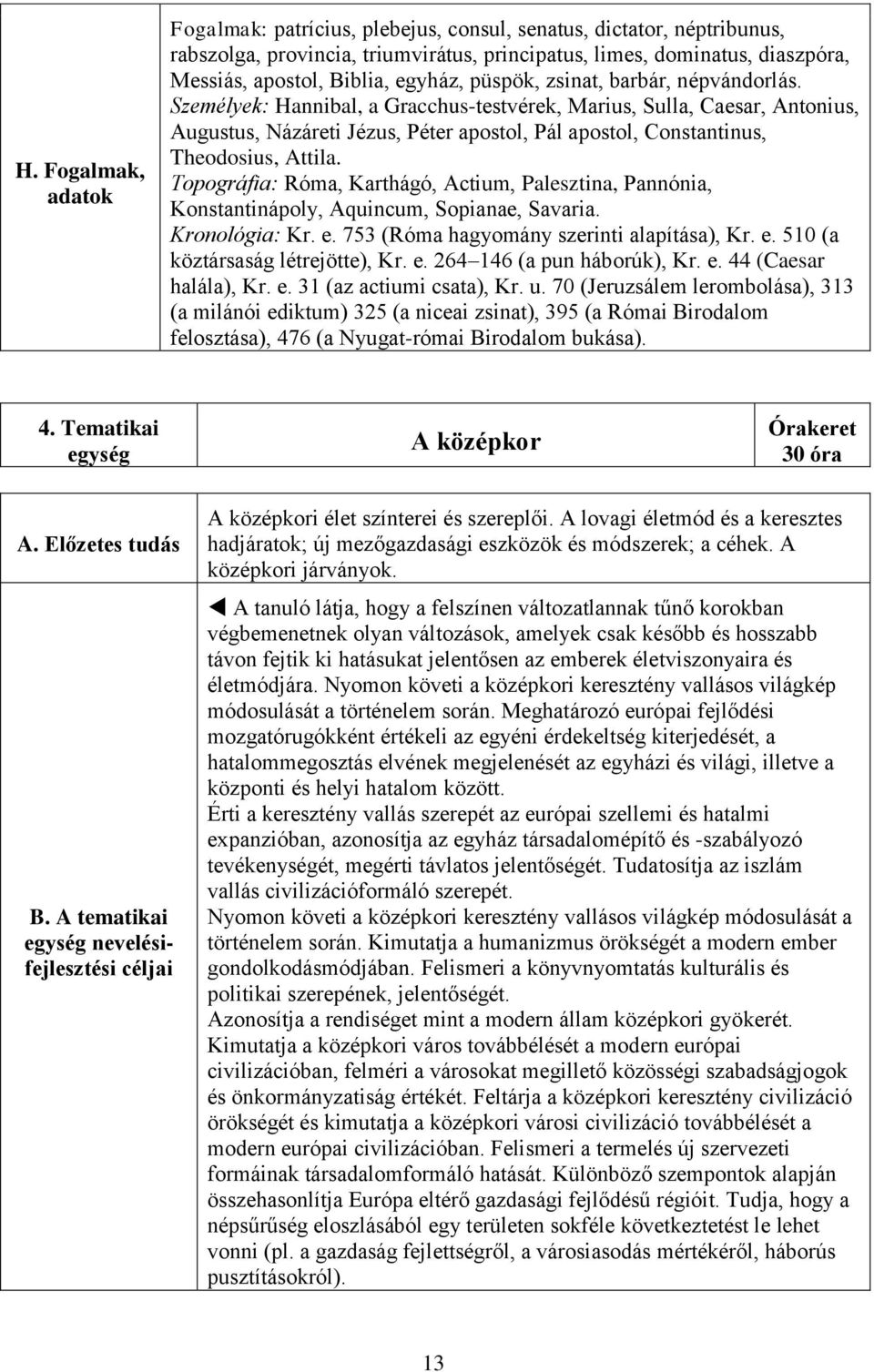 Személyek: Hannibal, a Gracchus-testvérek, Marius, Sulla, Caesar, Antonius, Augustus, Názáreti Jézus, Péter apostol, Pál apostol, Constantinus, Theodosius, Attila.