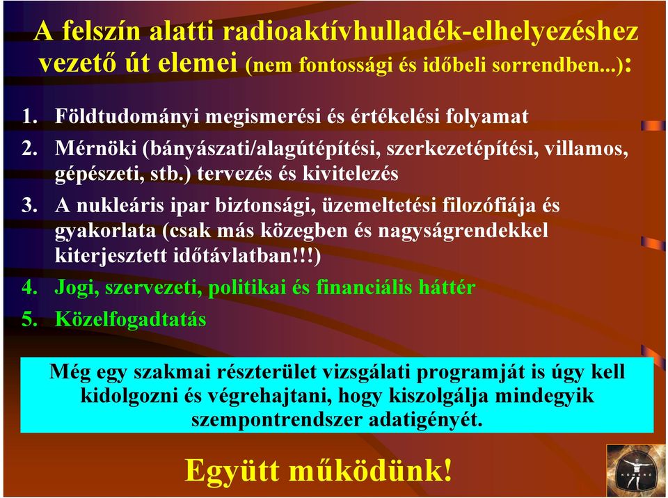 A nukleáris ipar biztonsági, üzemeltetési filozófiája és gyakorlata (csak más közegben és nagyságrendekkel kiterjesztett időtávlatban!!!) 4.