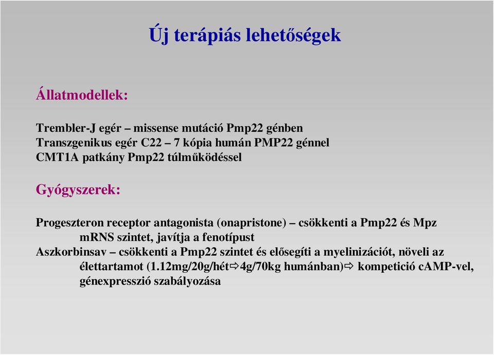 csökkenti a Pmp22 és Mpz mrns szintet, javítja a fenotípust Aszkorbinsav csökkenti a Pmp22 szintet és elısegíti a