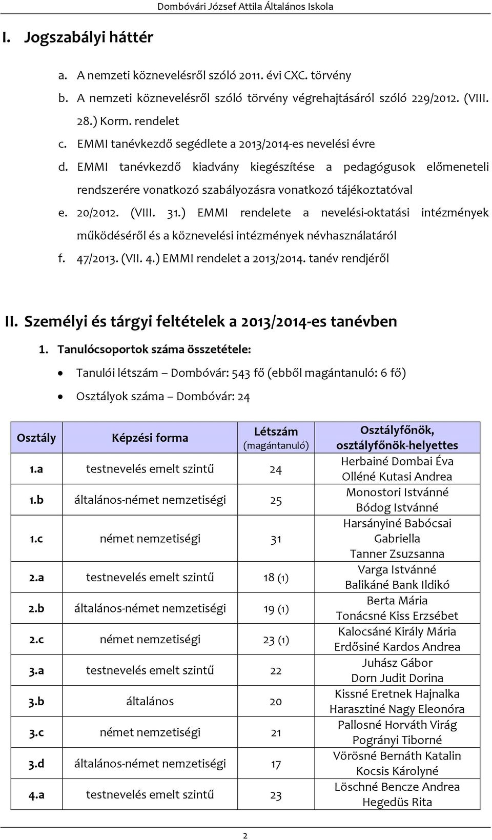 (VIII. 31.) EMMI rendelete a nevelési-oktatási intézmények működéséről és a köznevelési intézmények névhasználatáról f. 47/2013. (VII. 4.) EMMI rendelet a 2013/2014. tanév rendjéről II.