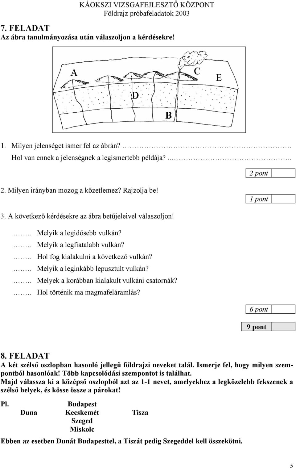 .. Hol fog kialakulni a következő vulkán?.. Melyik a leginkább lepusztult vulkán?.. Melyek a korábban kialakult vulkáni csatornák?.. Hol történik ma magmafeláramlás? 6 pont 9 pont 8.