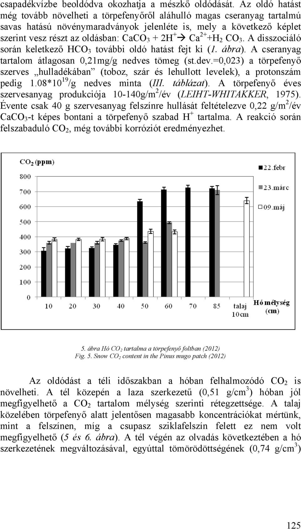 + Ca 2+ +H 2 CO 3. A disszociáló során keletkező HCO 3 további oldó hatást fejt ki (1. ábra). A cseranyag tartalom átlagosan 0,21mg/g nedves tömeg (st.dev.