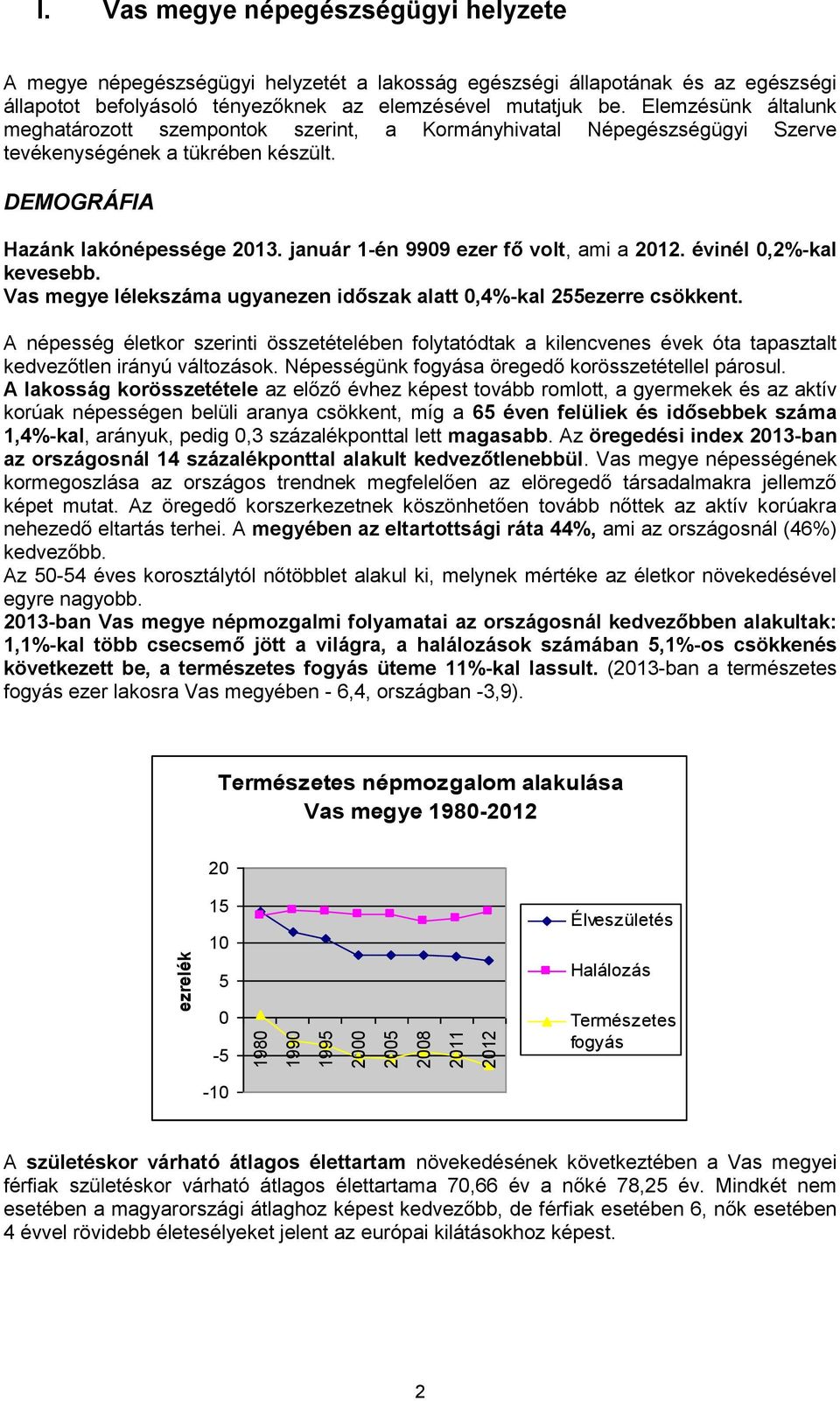 Elemzésünk általunk meghatározott szempontok szerint, a Kormányhivatal Népegészségügyi Szerve tevékenységének a tükrében készült. DEMOGRÁFIA Hazánk lakónépessége 2013.