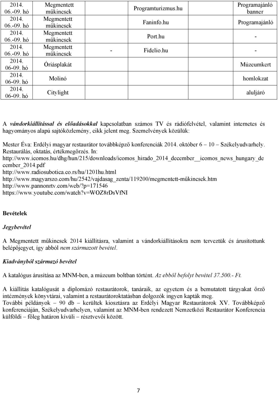 hu - Múzeumkert homlokzat aluljáró A vándorkiállítással és előadásokkal kapcsolatban számos TV és rádiófelvétel, valamint internetes és hagyományos alapú sajtóközlemény, cikk jelent meg.