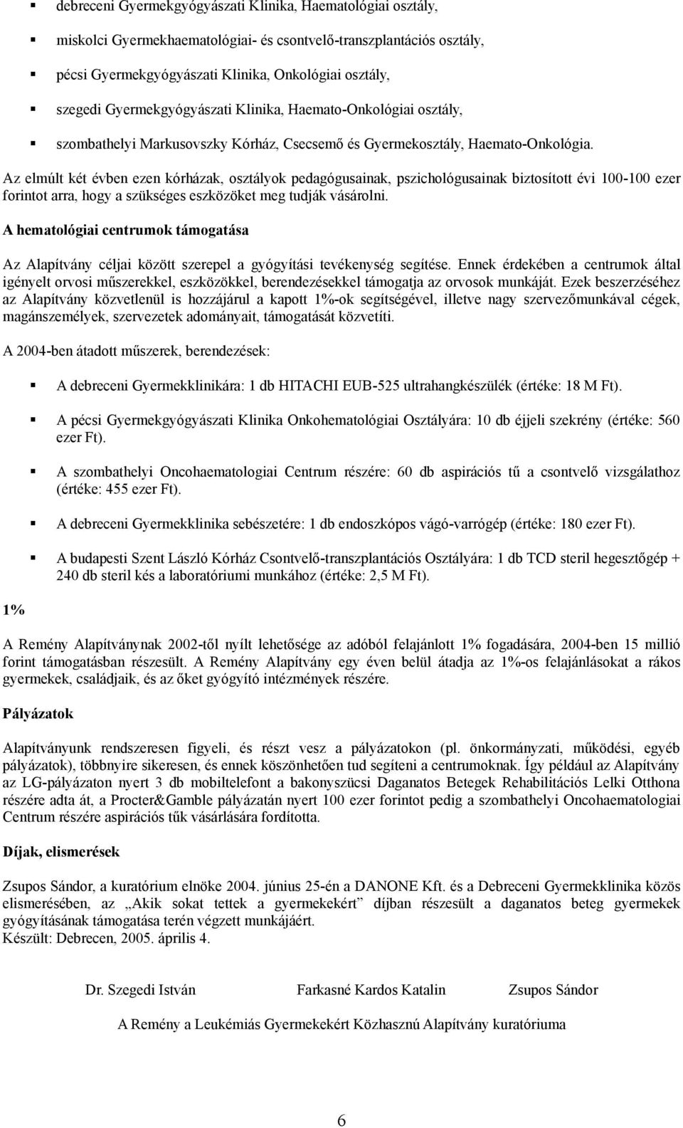 Az elmúlt két évben ezen kórházak, osztályok pedagógusainak, pszichológusainak biztosított évi 100-100 ezer forintot arra, hogy a szükséges eszközöket meg tudják vásárolni.