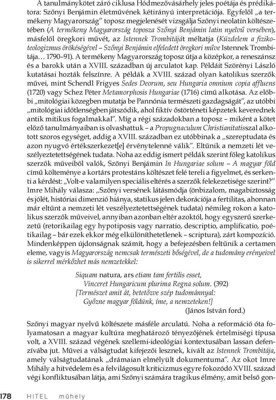 Istennek Trombitáját méltatja (Küzdelem a fizikoteologizmus örökéségével Szőnyi Benjámin elfeledett öregkori műve Istennek Trombitája 1790 91).