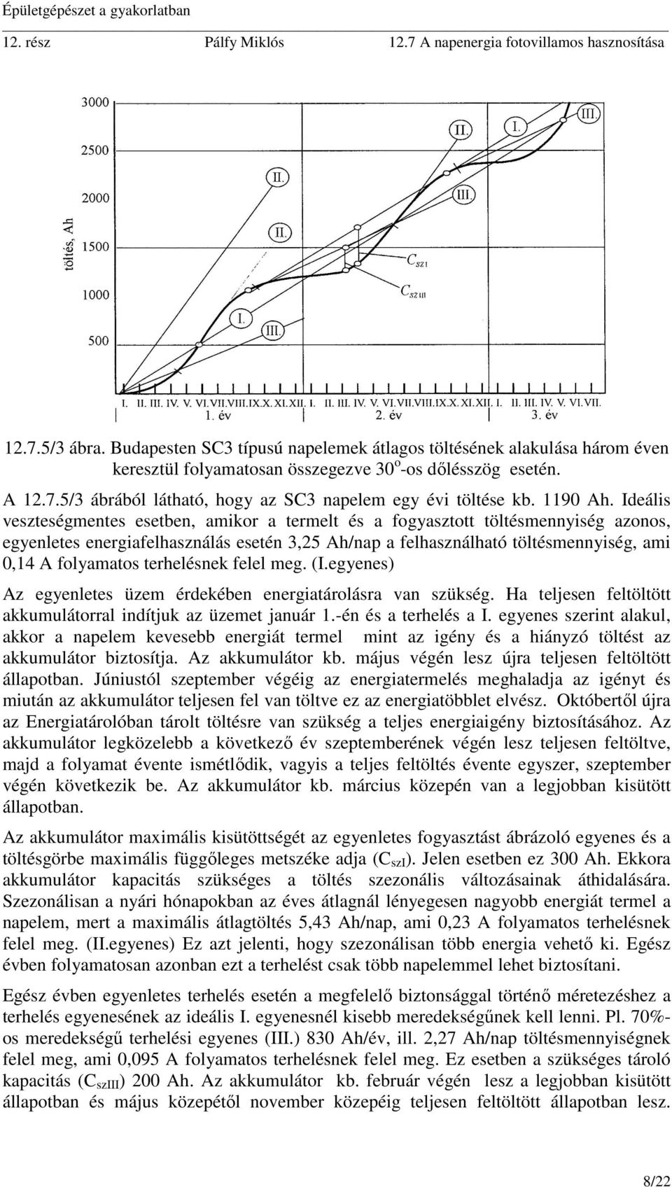 Ideális veszteségmentes esetben, amikor a termelt és a fogyasztott töltésmennyiség azonos, egyenletes energiafelhasználás esetén 3,25 Ah/nap a felhasználható töltésmennyiség, ami 0,14 A folyamatos