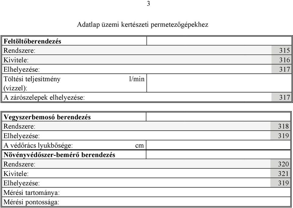 berendezés Rendszere: 318 Elhelyezése: 319 A védőrács lyukbősége: cm