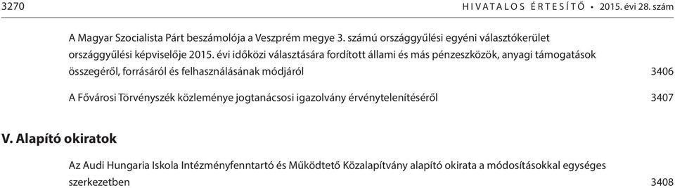 évi időközi választására fordított állami és más pénzeszközök, anyagi támogatások összegéről, forrásáról és felhasználásának módjáról 3406 A