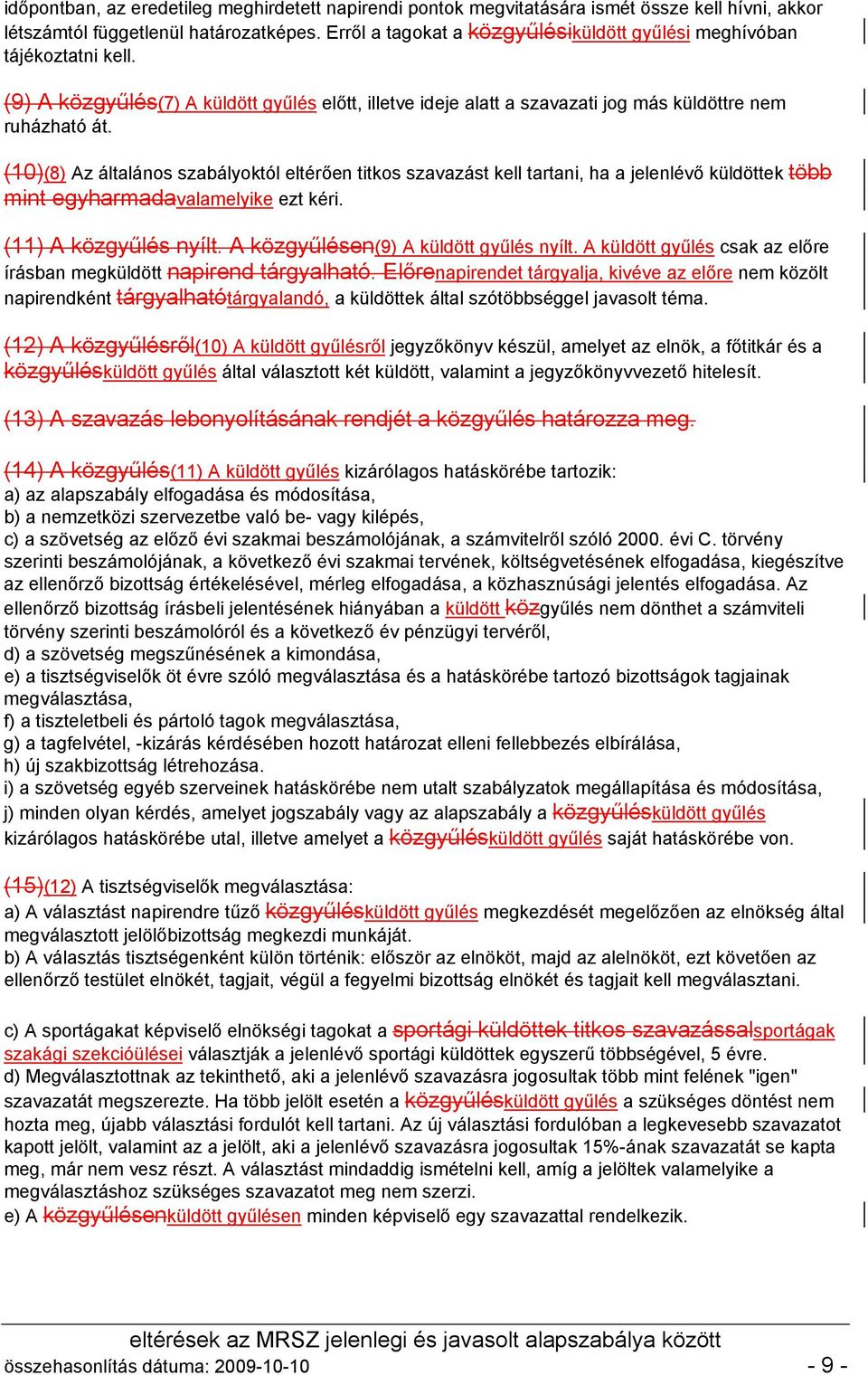 (10)(8) Az általános szabályoktól eltérően titkos szavazást kell tartani, ha a jelenlévő küldöttek több mint egyharmadavalamelyike ezt kéri. (11) A közgyűlés nyílt.