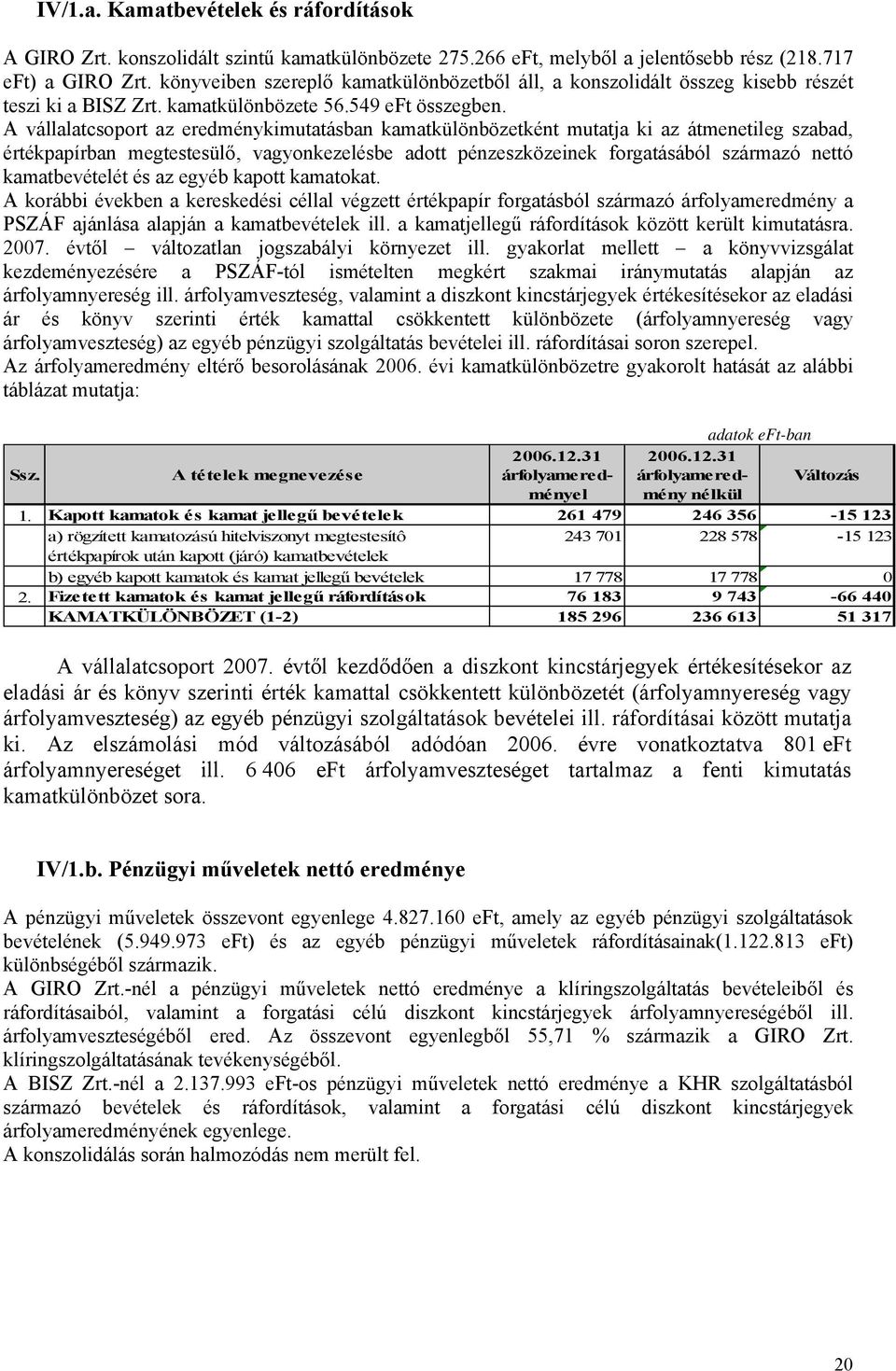 A vállalatcsoport az eredménykimutatásban kamatkülönbözetként mutatja ki az átmenetileg szabad, értékpapírban megtestesülő, vagyonkezelésbe adott pénzeszközeinek forgatásából származó nettó