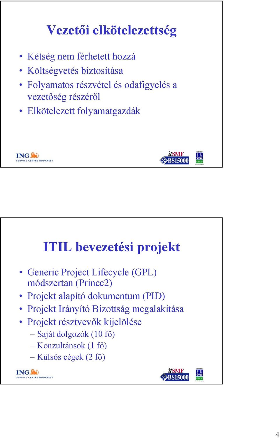 Lifecycle (GPL) módszertan (Prince2) Projekt alapító dokumentum (PID) Projekt Irányító Bizottság