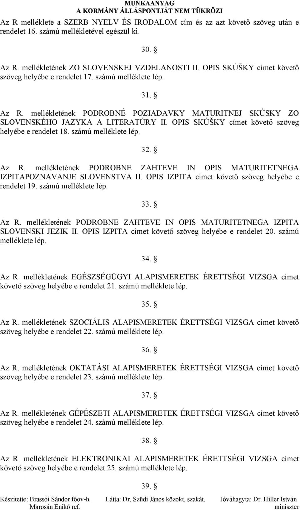 OPIS SKÚŠKY címet követő szöveg helyébe e rendelet 18. számú melléklete lép. 32. Az R. mellékletének PODROBNE ZAHTEVE IN OPIS MATURITETNEGA IZPITAPOZNAVANJE SLOVENSTVA II.