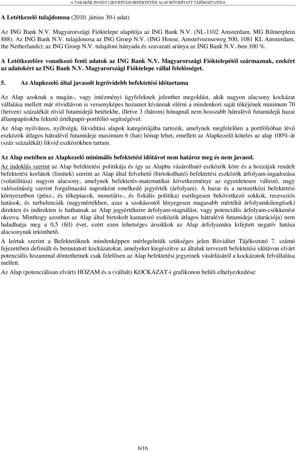 A Letétkezelőre vonatkozó fenti adatok az ING Bank N.V. Magyarországi Fióktelepétől származnak, ezekért az adatokért az ING Bank N.V. Magyarországi Fióktelepe vállal felelősséget. 5.