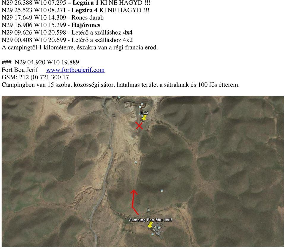 699 - Letérő a szálláshoz 4x2 A campingtől 1 kilométerre, északra van a régi francia erőd. ### N29 04.920 W10 19.