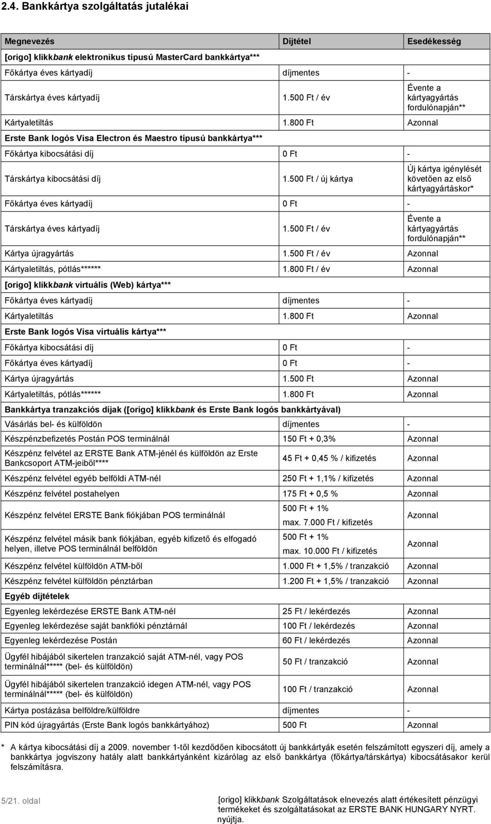 800 Ft Azonnal Erste Bank logós Visa Electron és Maestro típusú bankkártya*** Főkártya kibocsátási díj 0 Ft - Társkártya kibocsátási díj 1.