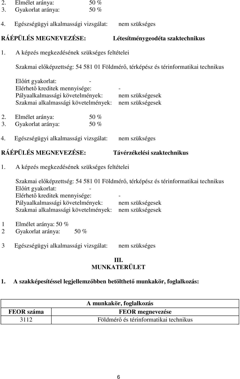 követelmények: nem szükségesek Szakmai alkalmassági követelmények: nem szükségesek 2. Elmélet aránya: 50 % 3. Gyakorlat aránya: 50 % 4.