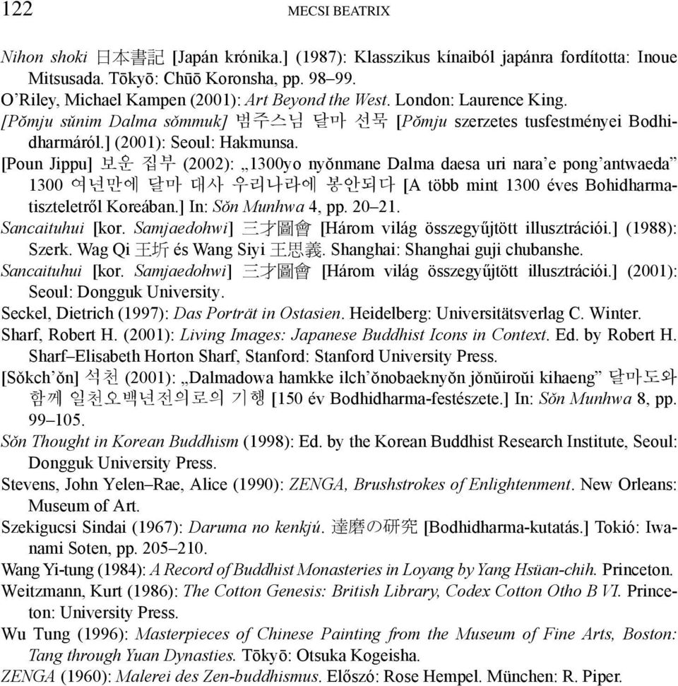 [Poun Jippu] 보운 집부 (2002): 1300yo nyŏnmane Dalma daesa uri nara e pong antwaeda 1300 여년만에 달마 대사 우리나라에 봉안되다 [A több mint 1300 éves Bohidharmatiszteletről Koreában.] In: Sǒn Munhwa 4, pp. 20 21.