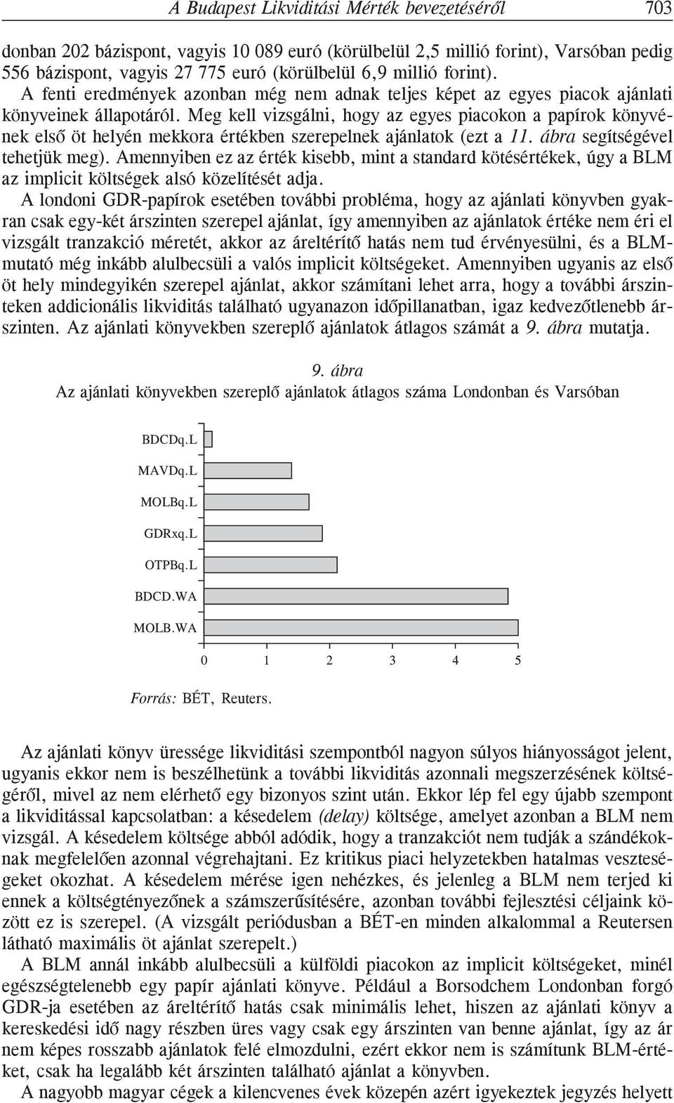 Meg kell vizsgálni, hogy az egyes piacokon a papírok könyvének elsõ öt helyén mekkora értékben szerepelnek ajánlatok (ezt a 11. ábra segítségével tehetjük meg).