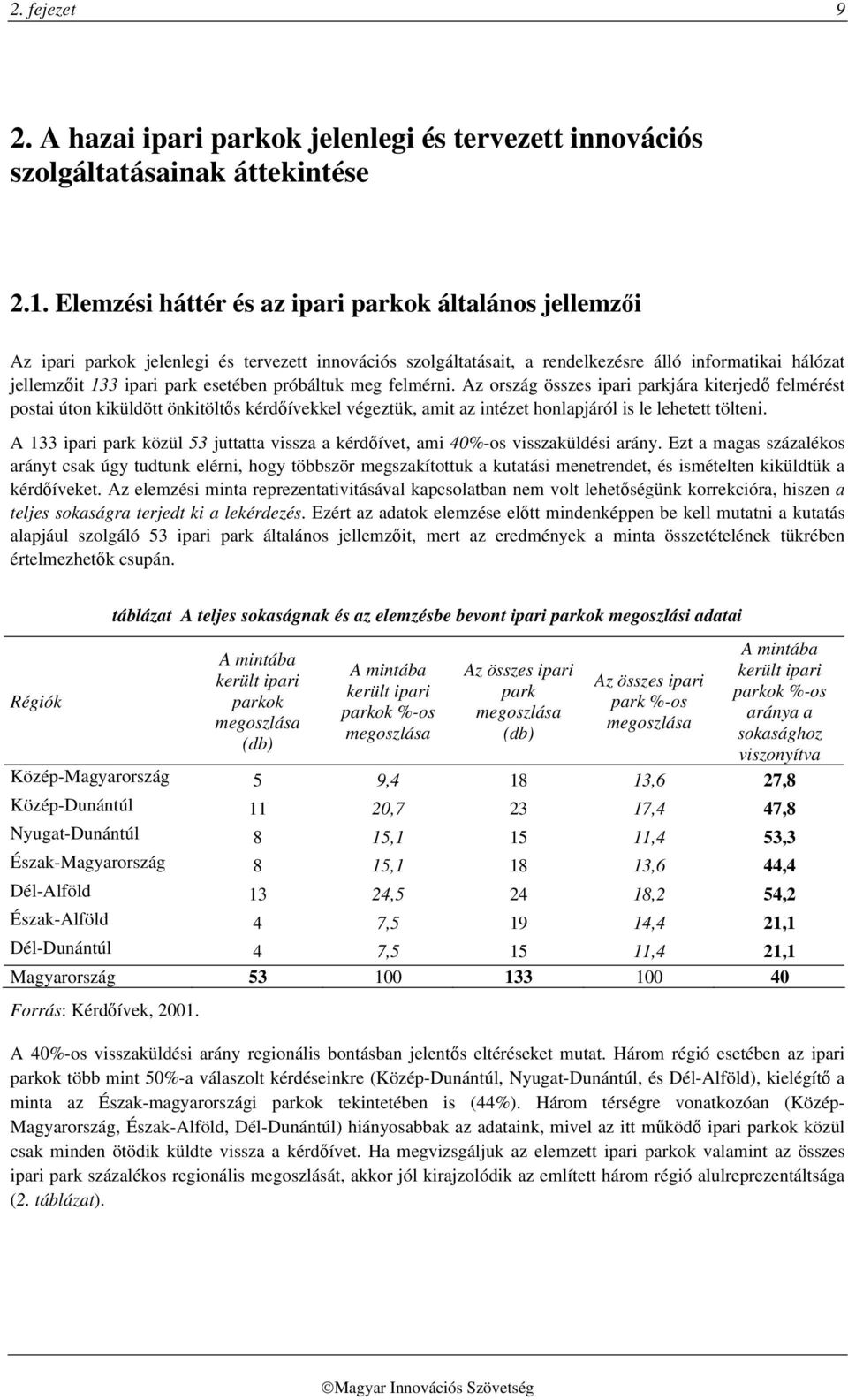 próbáltuk meg felmérni. Az ország összes ipari parkjára kiterjedő felmérést postai úton kiküldött önkitöltős kérdőívekkel végeztük, amit az intézet honlapjáról is le lehetett tölteni.