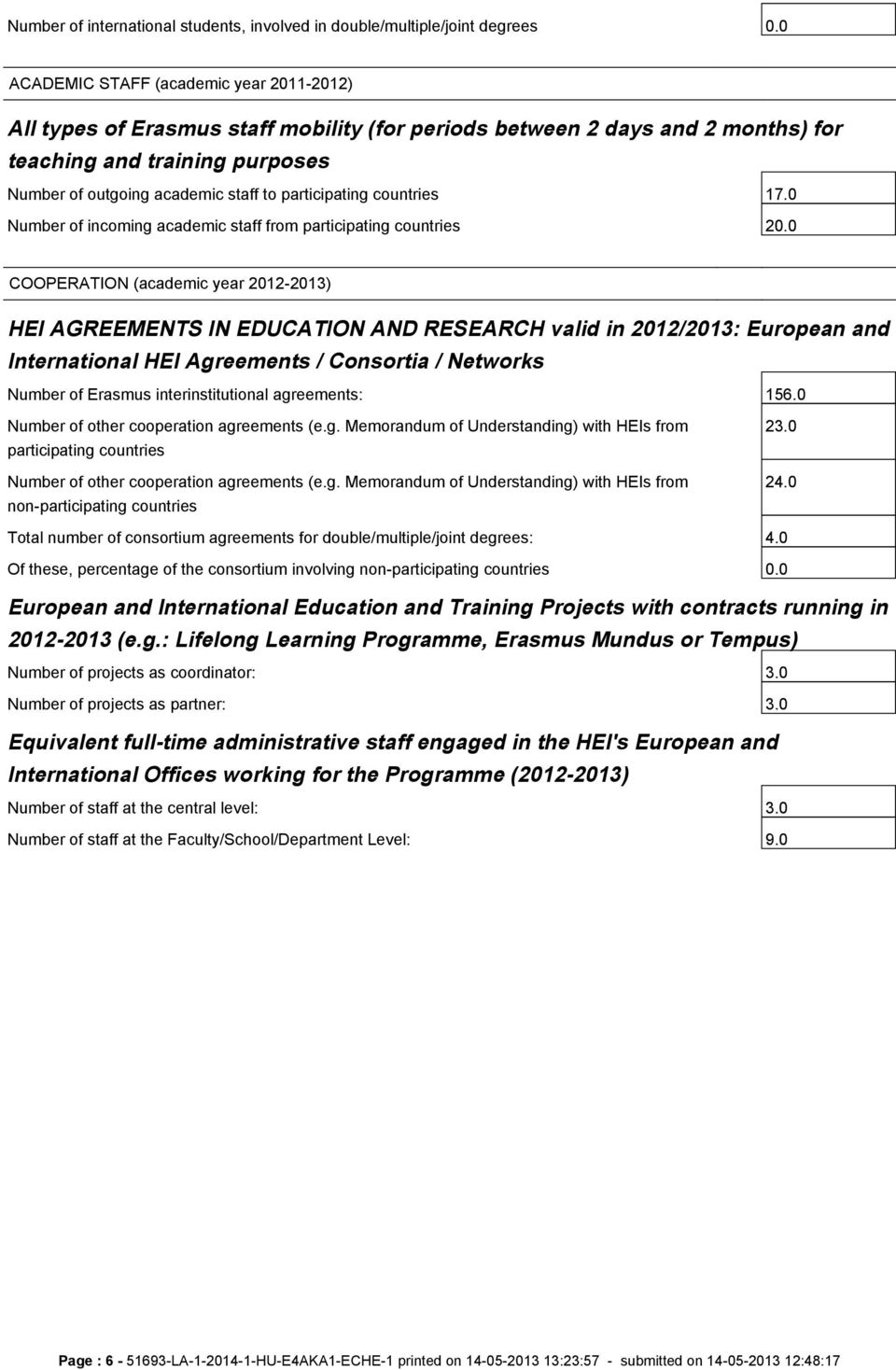 participating countries 17.0 Number of incoming academic staff from participating countries 20.