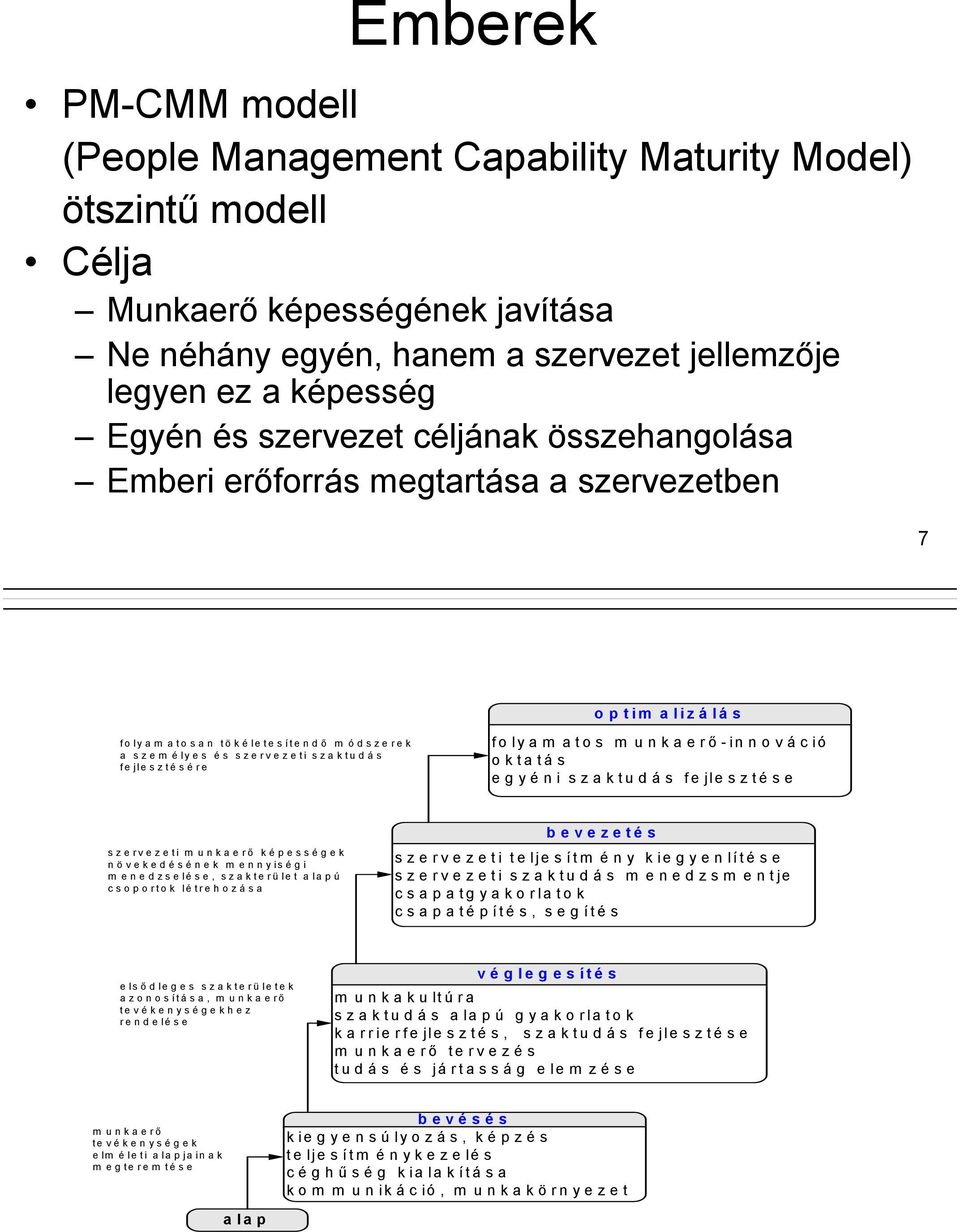 alizálás folyam atos m unkaerő-innováció oktatás egyéni szaktudás fejlesztése szervezeti m unkaerő képességek növekedésének m ennyiségi m enedzselése, szakterület alapú csoportok létrehozása