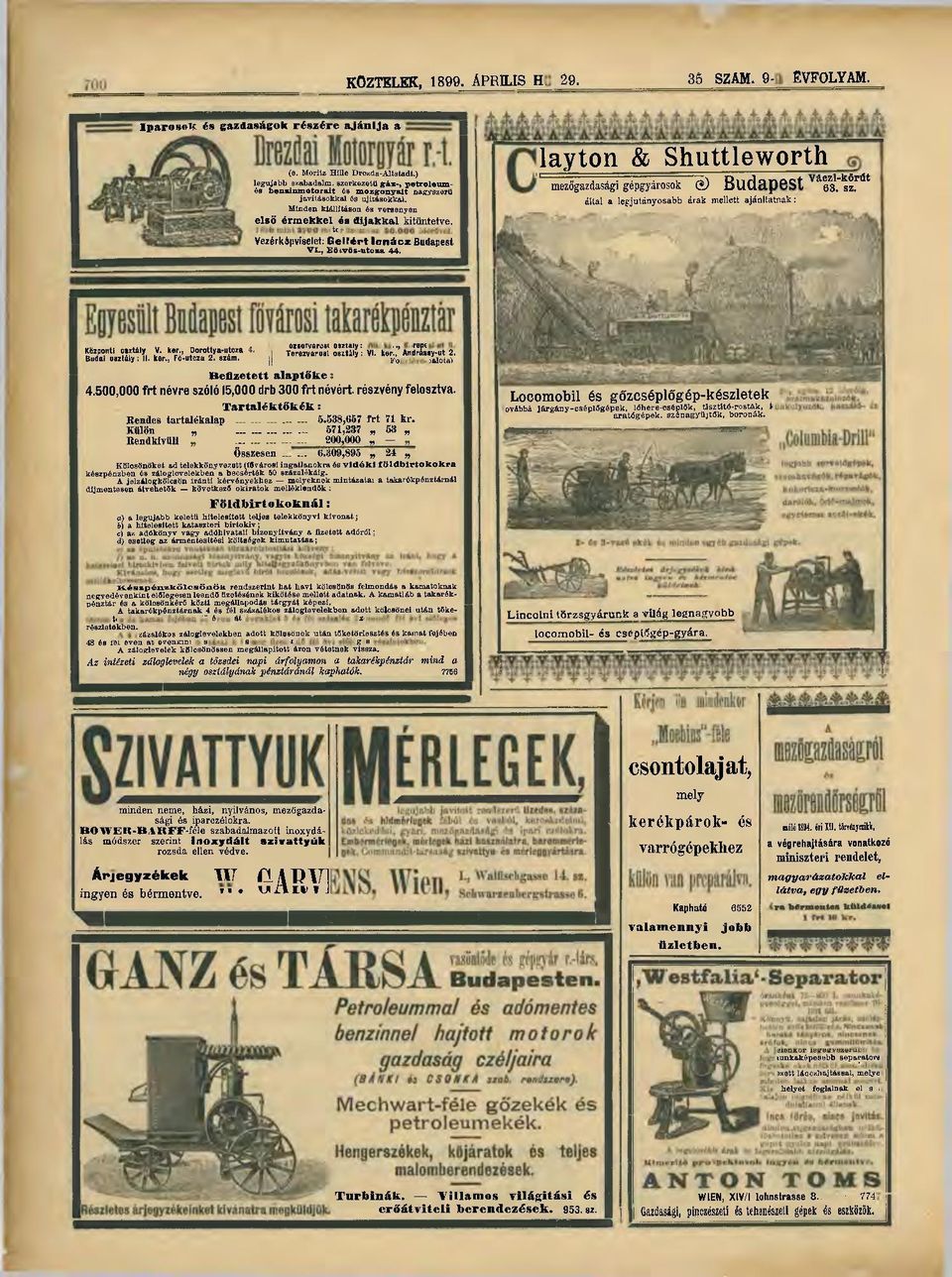 Vezérképviselet: Gellért Innácz Budapest VI., Eötvös-utoza 44. layton & Shuttleworth mezőgazdasági gépgyárosok e) Budapest által a lefjutányosabb árak mellett ajánltatnak: " = - - Váezl-körút 63. sz.