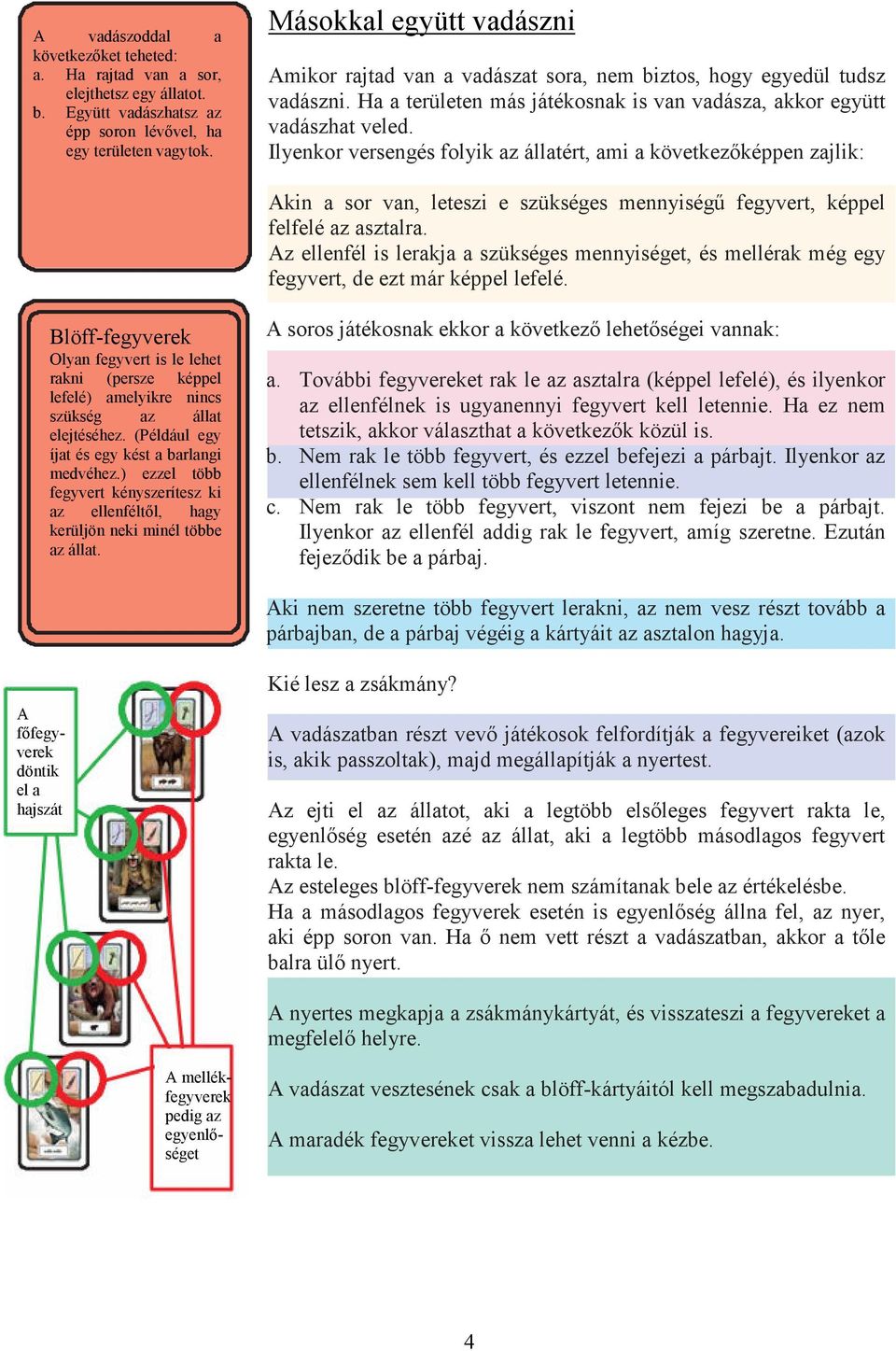 Ilyenkor versengés folyik az állatért, ami a következıképpen zajlik: Akin a sor van, leteszi e szükséges mennyiségő fegyvert, képpel felfelé az asztalra.