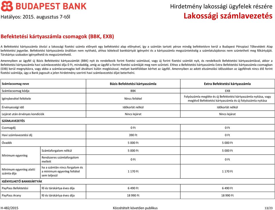 Befektetési kártyaszámla önállóan nem nyitható, ahhoz kötelező bankkártyát igényelni és a kártyaszámla megszüntetéséig a számlatulajdonos nem szüntetheti meg főkártyáját.