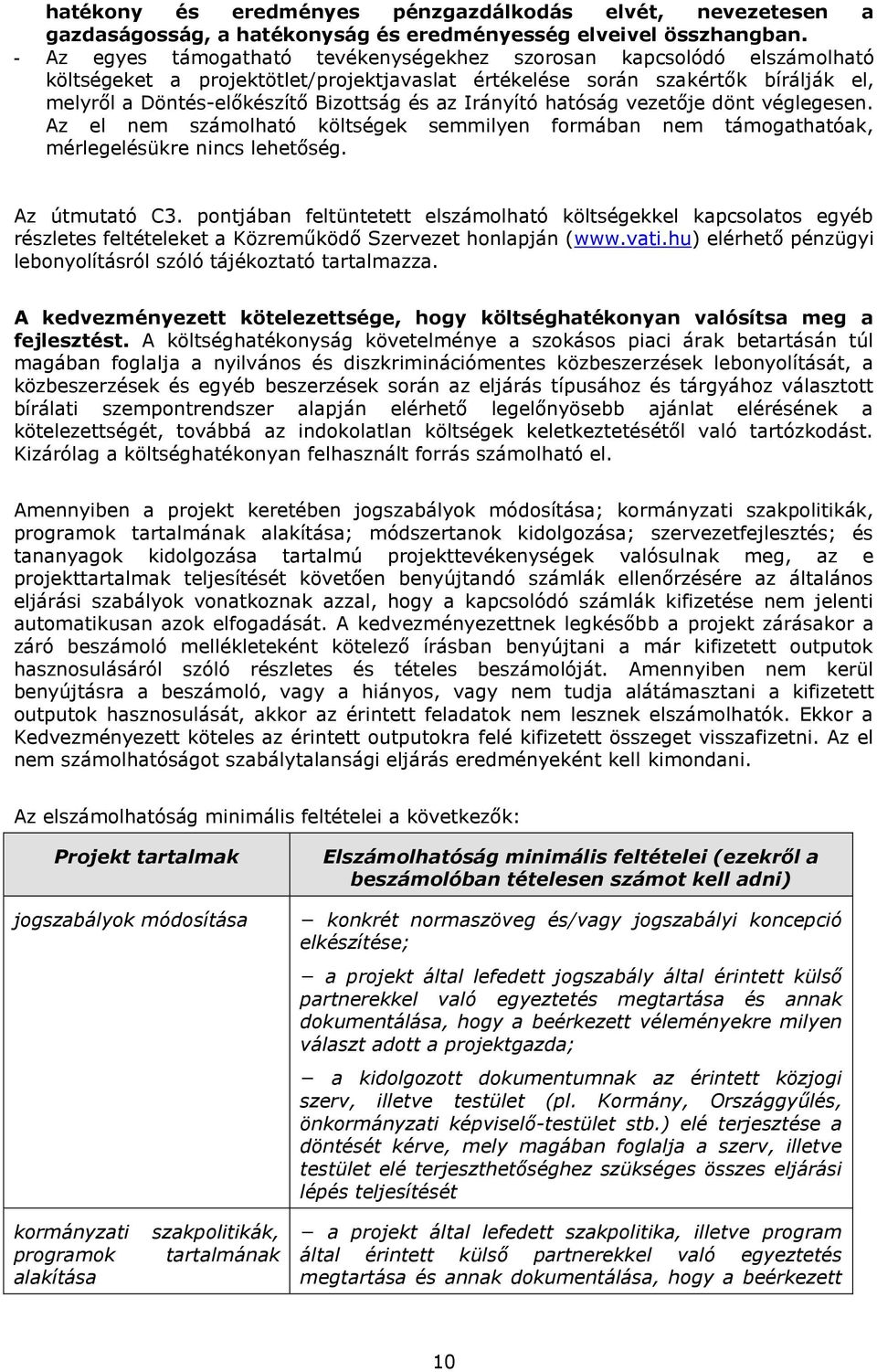 Irányító hatóság vezetője dönt véglegesen. Az el nem számolható költségek semmilyen formában nem támogathatóak, mérlegelésükre nincs lehetőség. Az útmutató C3.