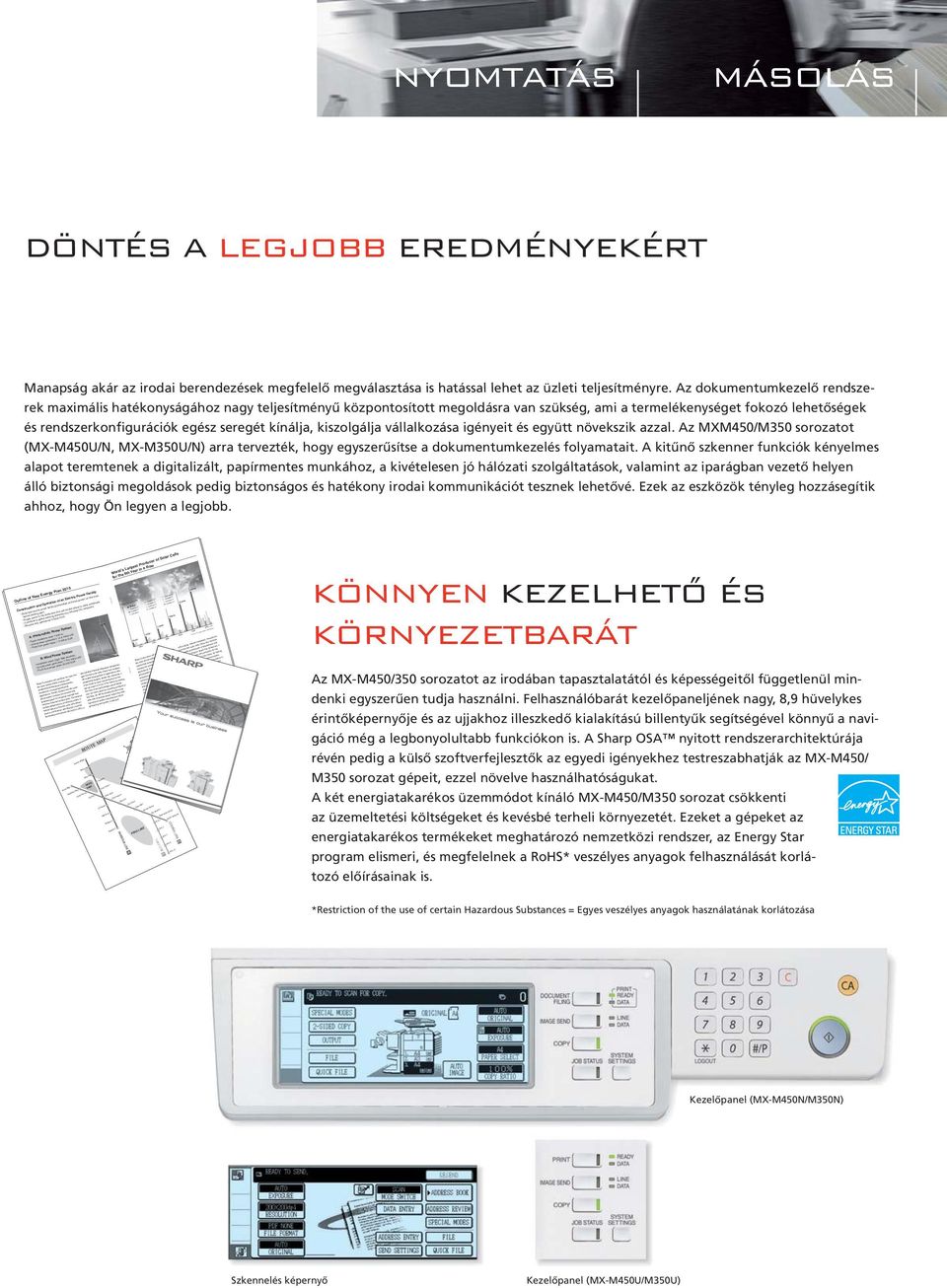 kínálja, kiszolgálja vállalkozása igényeit és együtt növekszik azzal. Az MXM450/M350 sorozatot (MX-M450U/N, MX-M350U/N) arra tervezték, hogy egyszerűsítse a dokumentumkezelés folyamatait.