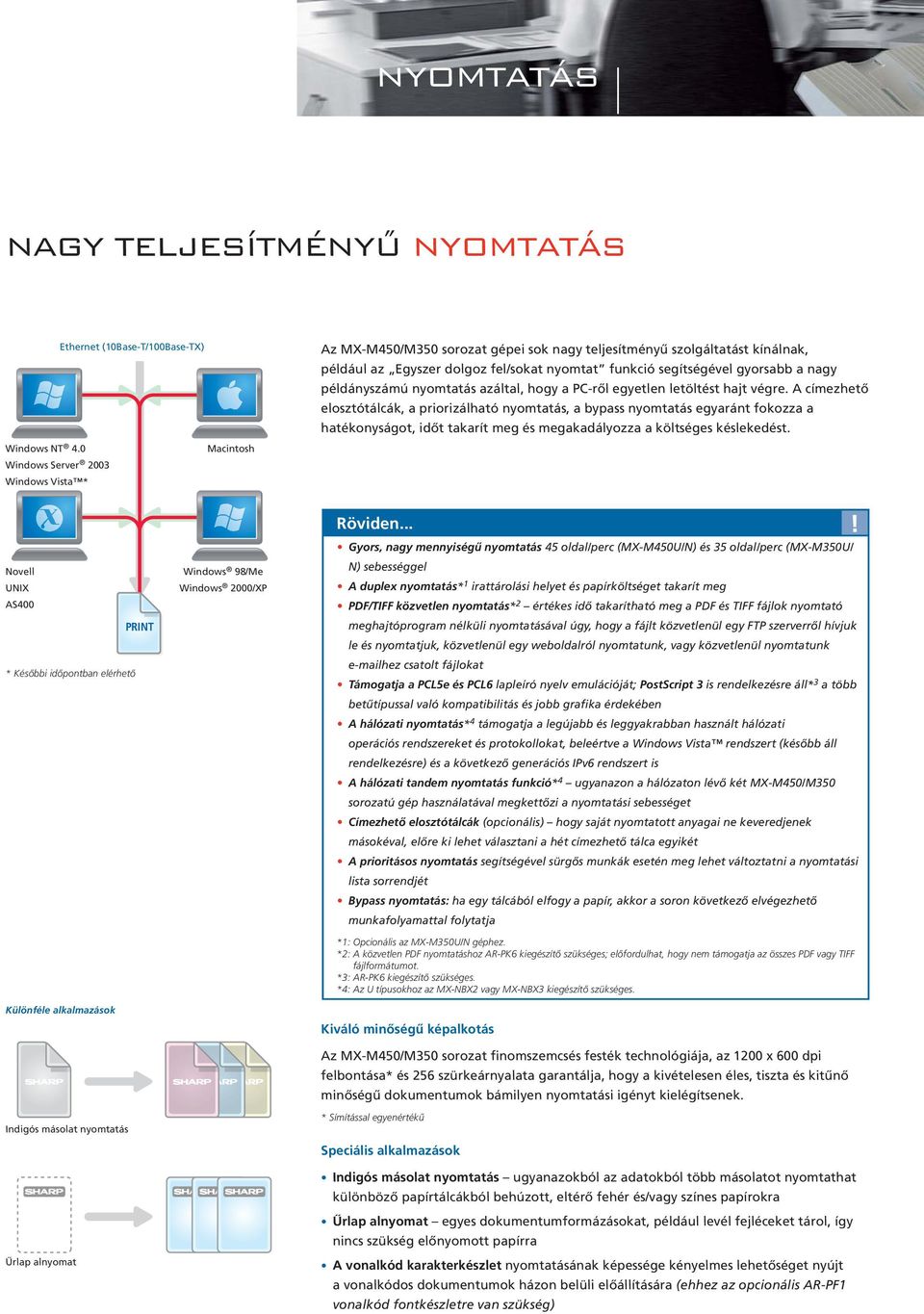 a nagy példányszámú nyomtatás azáltal, hogy a PC-ről egyetlen letöltést hajt végre.