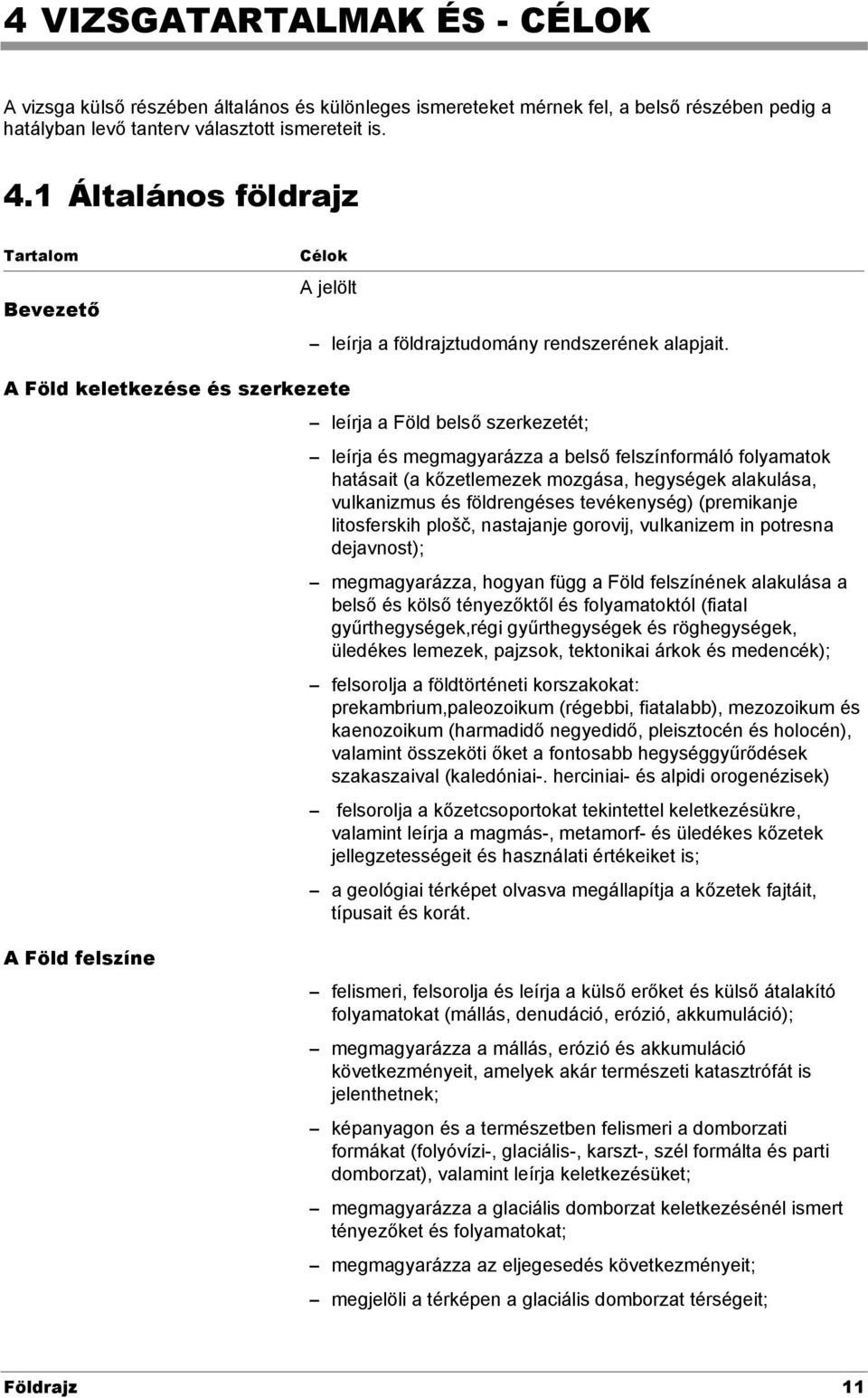 A Föld keletkezése és szerkezete leírja a Föld belső szerkezetét; leírja és megmagyarázza a belső felszínformáló folyamatok hatásait (a kőzetlemezek mozgása, hegységek alakulása, vulkanizmus és