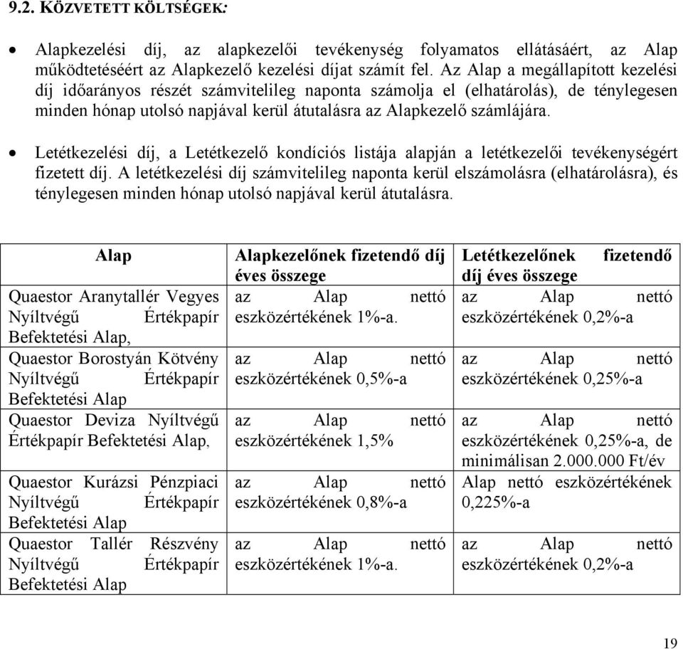 listája alapján a letétkezelői tevékenységért fizetett díj A letétkezelési díj számvitelileg naponta kerül elszámolásra (elhatárolásra), és ténylegesen minden hónap utolsó napjával kerül átutalásra