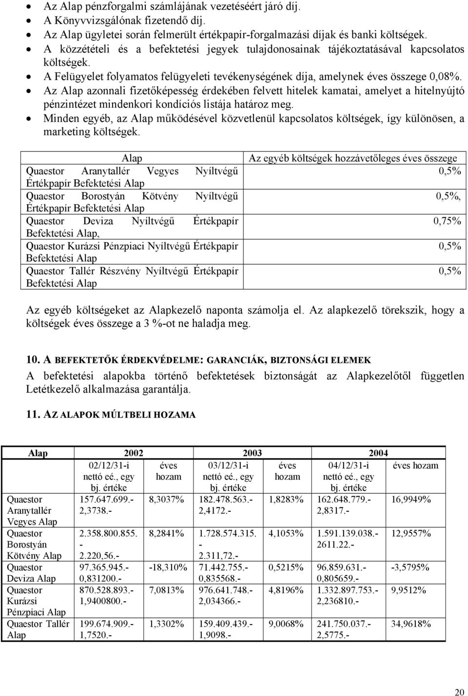 hitelek kamatai, amelyet a hitelnyújtó pénzintézet mindenkori kondíciós listája határoz meg Minden egyéb, az Alap működésével közvetlenül kapcsolatos költségek, így különösen, a marketing költségek