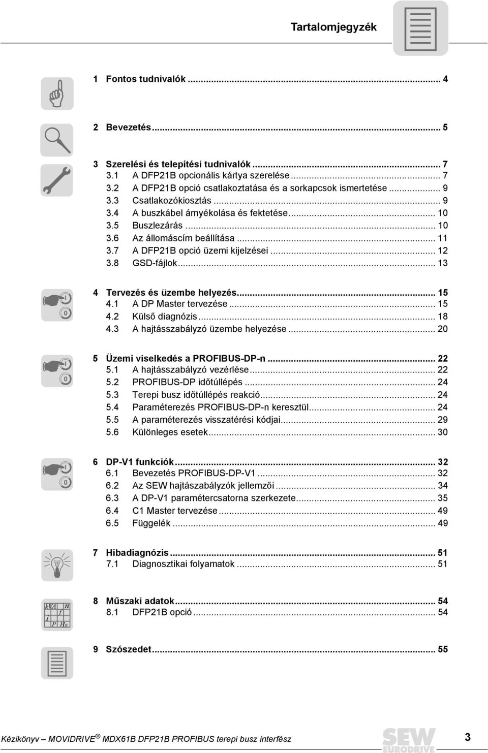 .. 13 4 Tervezés és üzembe helyezés... 15 4.1 A DP Master tervezése... 15 4.2 Külső diagnózis... 18 4.3 A hajtásszabályzó üzembe helyezése... 2 5 Üzemi viselkedés a PROFBUS-DP-n... 22 5.