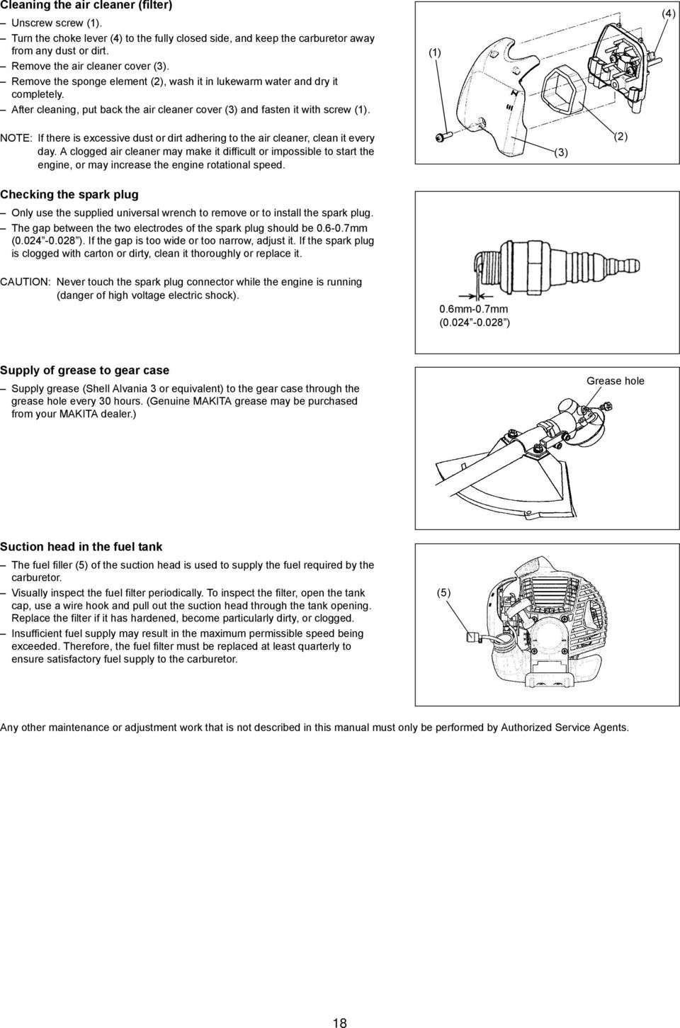 (1) (4) NOTE: If there is excessive dust or dirt adhering to the air cleaner, clean it every day.