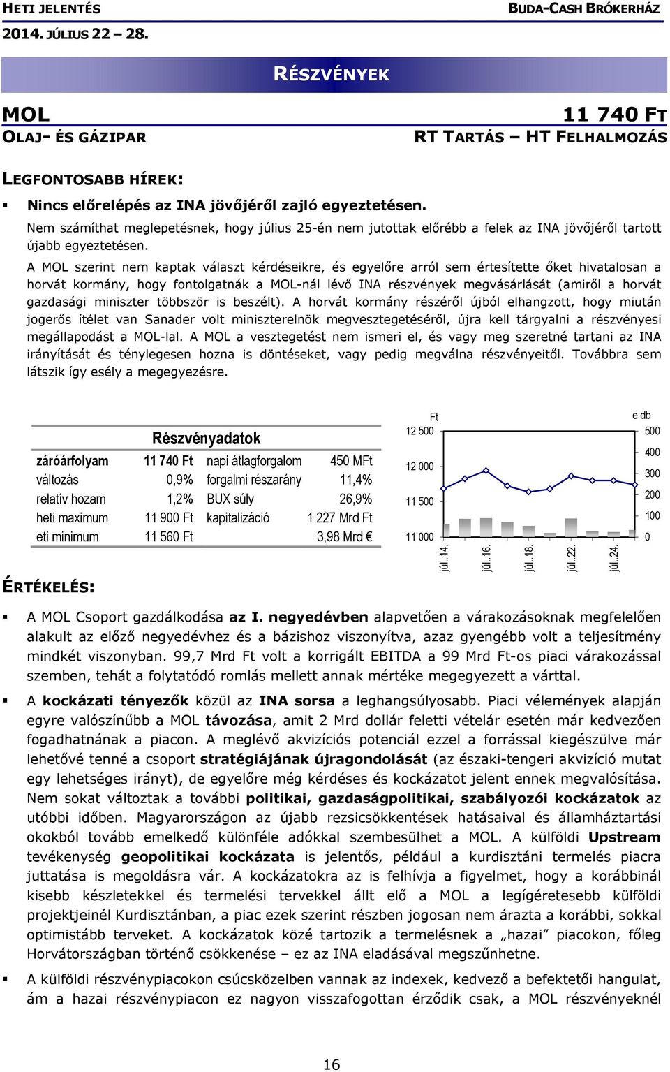 A MOL szerint nem kaptak választ kérdéseikre, és egyelőre arról sem értesítette őket hivatalosan a horvát kormány, hogy fontolgatnák a MOL-nál lévő INA részvények megvásárlását (amiről a horvát