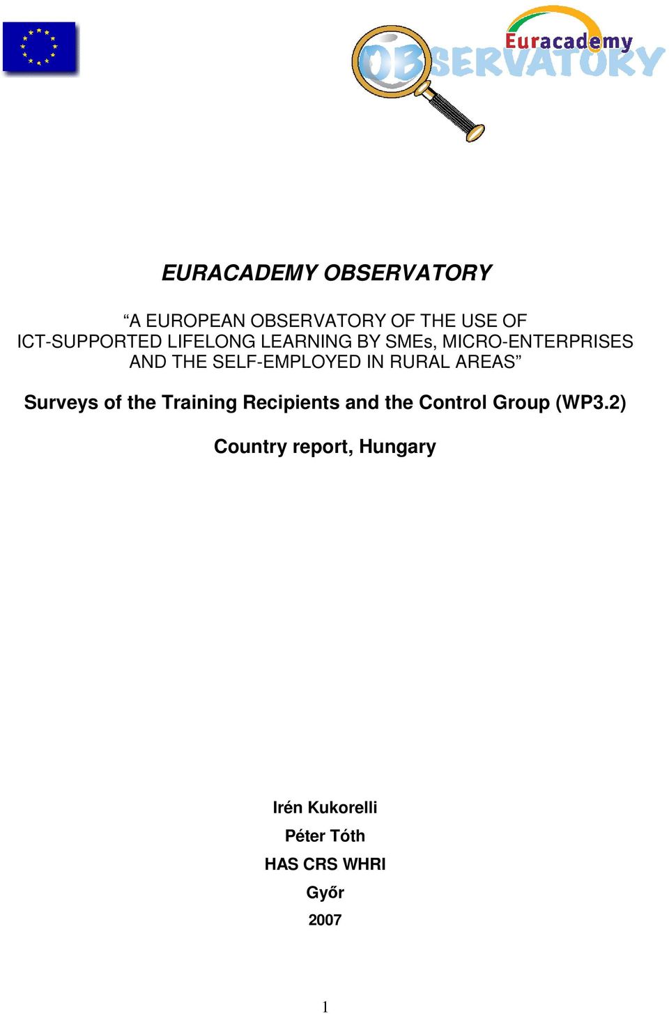 RURAL AREAS Surveys of the Training Recipients and the Control Group (WP3.