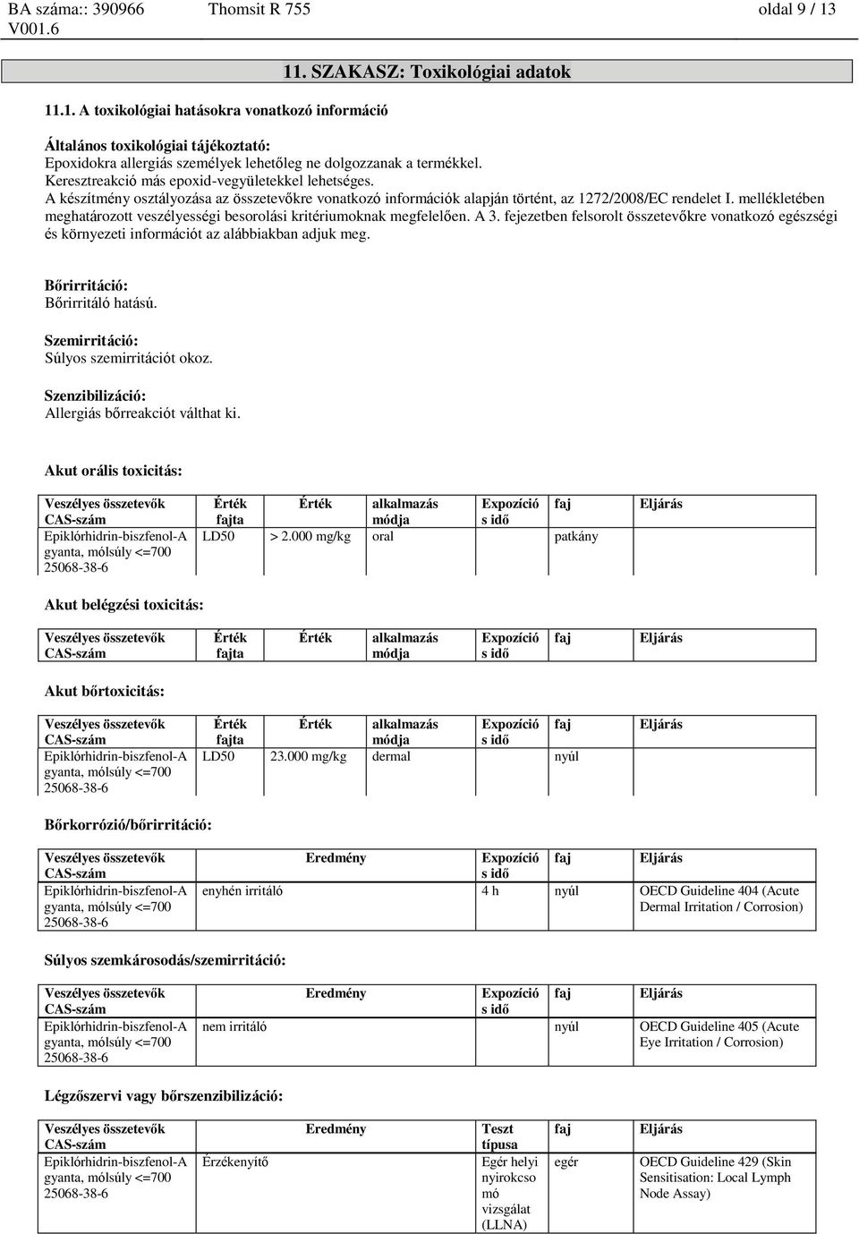 A készítmény osztályozása az összetevőkre vonatkozó információk alapján történt, az 1272/2008/EC rendelet I. mellékletében meghatározott veszélyességi besorolási kritériumoknak megfelelően. A 3.